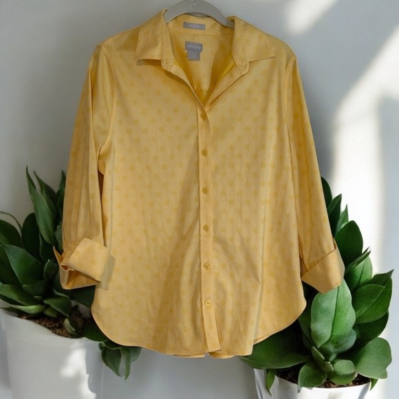 Chicos No Iron S Chic Stretch 0.5 Button Down Shirt Gold Dot Classic Fit Career - Picture 1 of 10